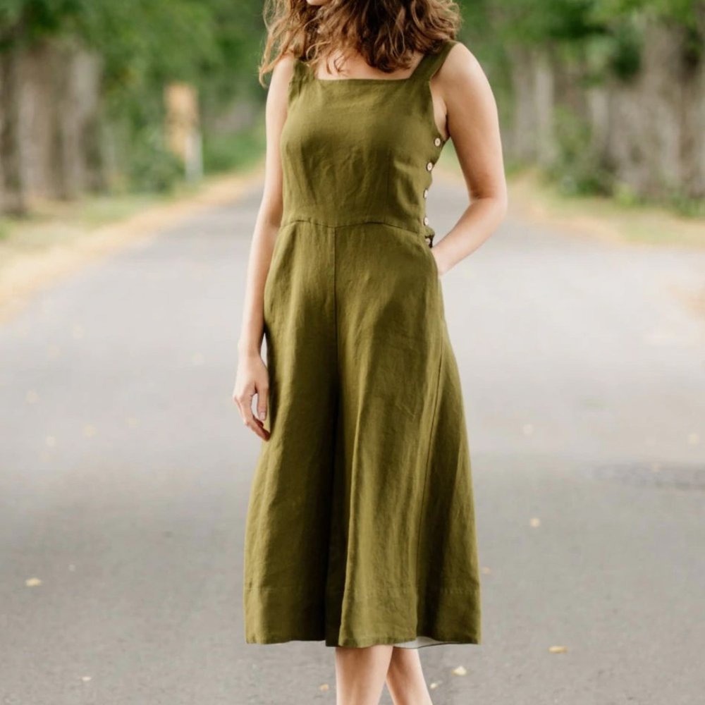 Son De Flor Linen Jumpsuit NWT Pinafore Wide Leg Overalls